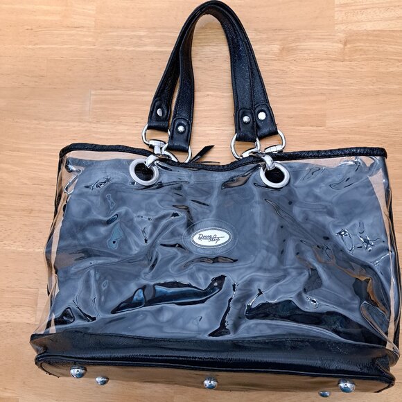 Donna Sharp Black Quilted Bag Purse w/ Detachable Plastic Cover Cheetah Lining - Picture 1 of 16